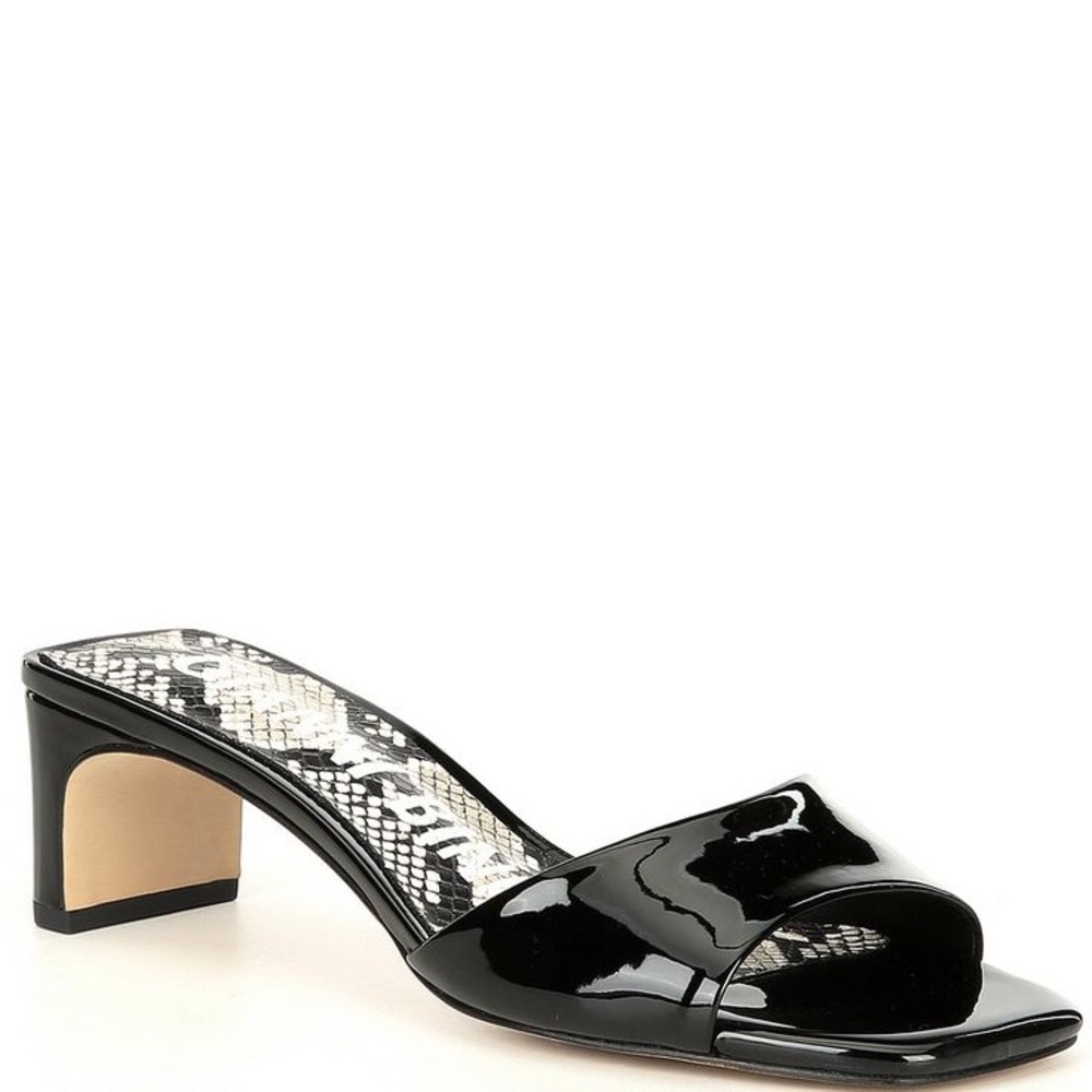 Gianni Bini Stacilie block leather band heel square toe mule black